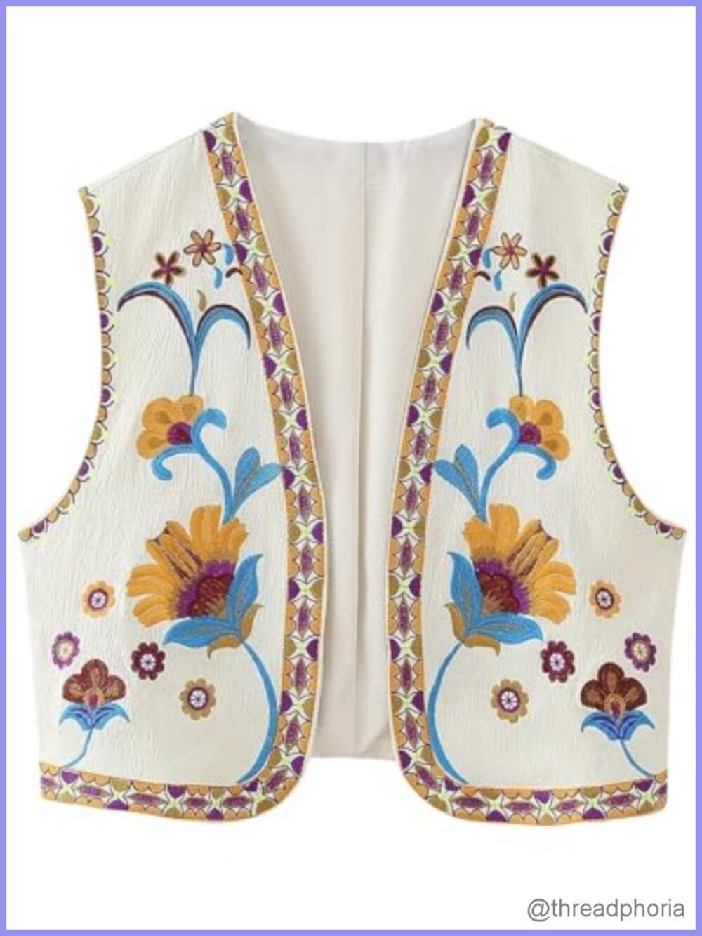 Women's Floral Embroidered Vest Sleeveless Boho Y2k Cardigan Open Front Cropped